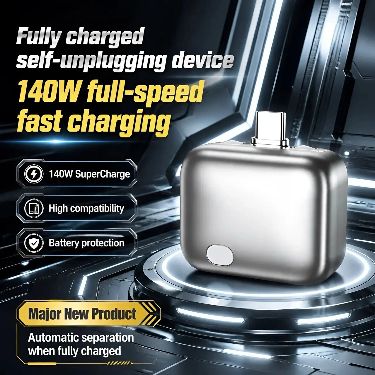 140W Type-C Physical-Disconnect Battery Guard - Auto & Self-Eject Charger, Smart Auto-Stop Fast Charging Accessory, Compatible for Mobile Smartphones, Laptops, Tablets, Anti-Overcharge Tech for Safe Overnight Use, Gift for Chargeable Devices