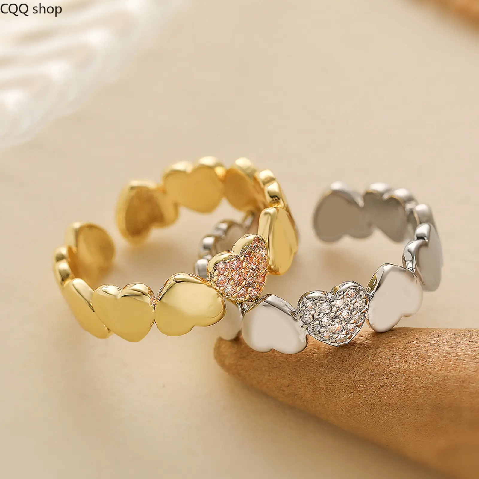 Female 18K Gold-Plated CZ Fashion Ring, Minimal Heart Shaped Arch Geometric Open Stackable Band, Dainty Luxury Versatile Jewelry for Daily & Date Outfits,sohochic