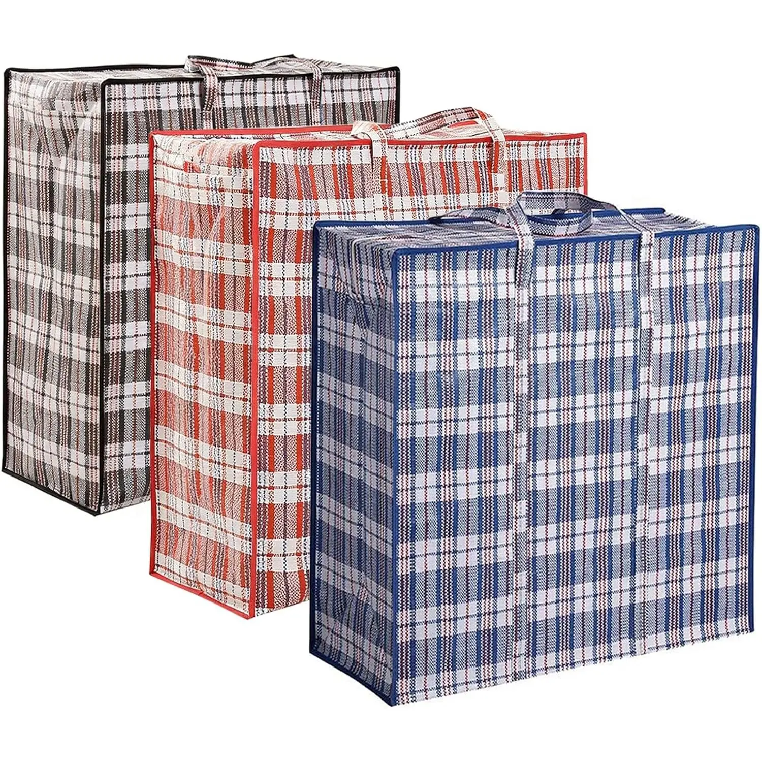 3 Pack Waterproof Extra Large 158L Moving Tote Bags with Zippers, Carrying Handles, Heavy-Duty Closet Organizers, 27.5"x11.8"x29.5", Red/Black/Blue for Travel, Laundry, Water Proof, Dual