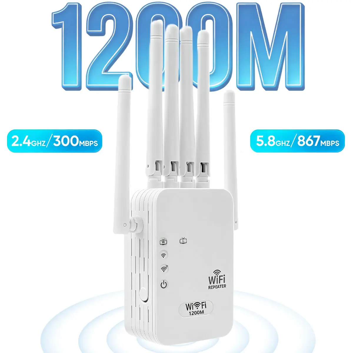 WiFi Extender 1200Mbps Dual Band Signal Booster & Repeater, 2.4/5GHz WiFi Range Extender, 12000 sq.ft Coverage, Ethernet Port, Supports 100 Devices, Ideal for Home, Office, Apartment