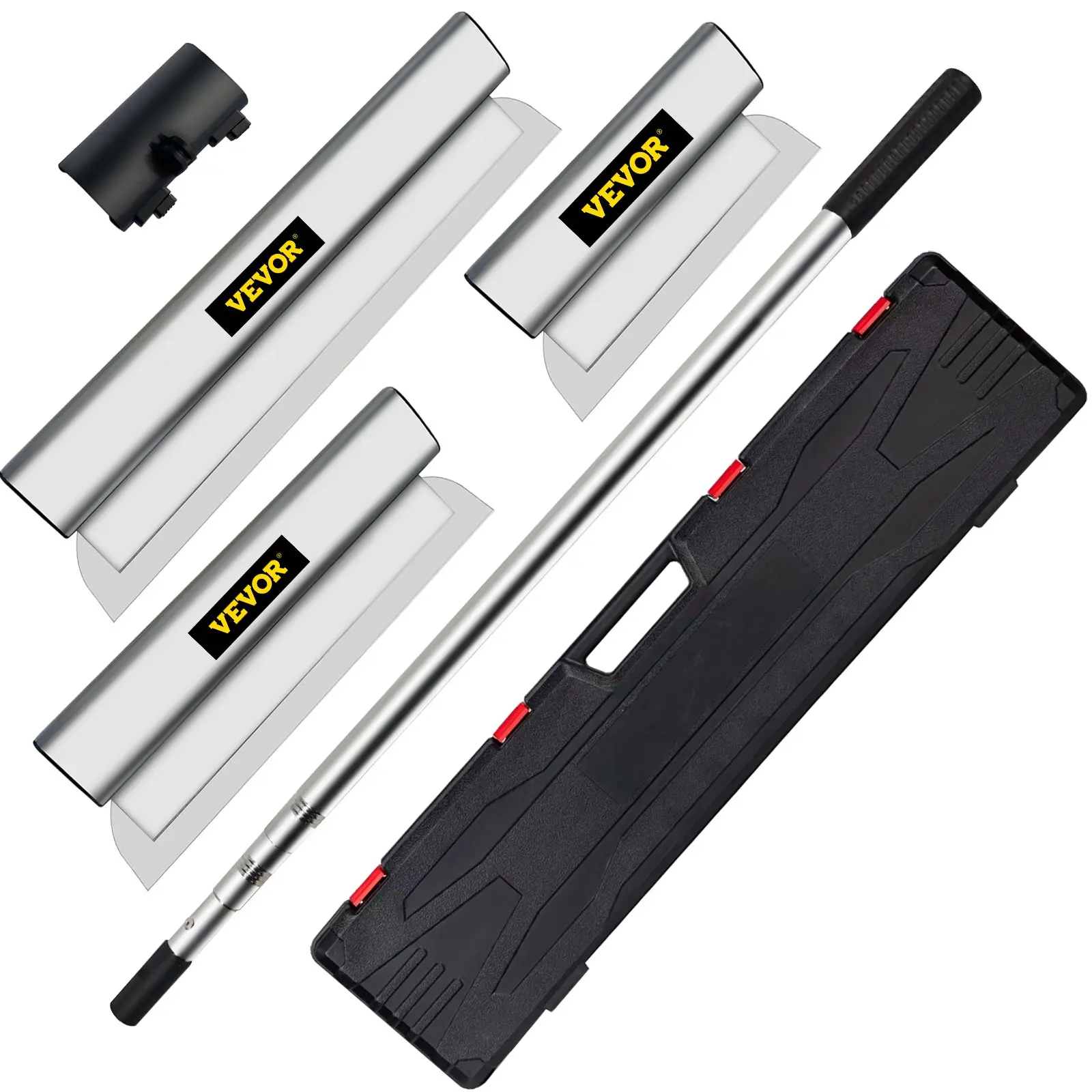 VEVOR Skimming Blade Set, 25+40+60 cm Blades+ 35"-78" Extension Handle European Stainless Steel Construction Knife, Aluminum Blade Profile Smoothing Knockdown Spatula for Gyprock/Drywall/Wall-Boa