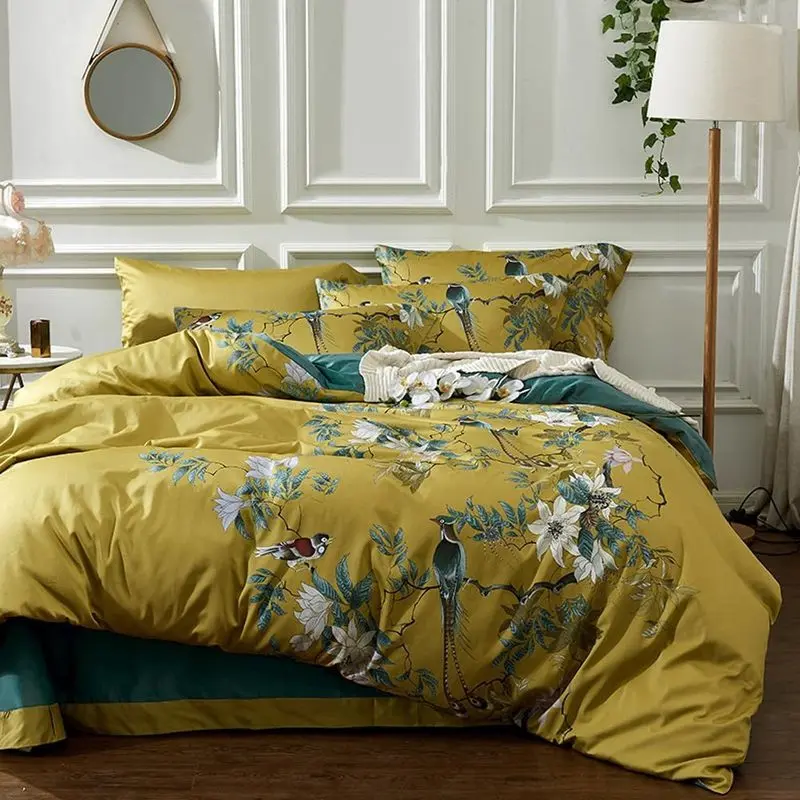 King Size Bird Floral Removable Duvet Cover Set, Soft Cotton Botanical Bedding, Breathable Comforter Cover with Zipper Closure, Removable Duvet Cover Sets