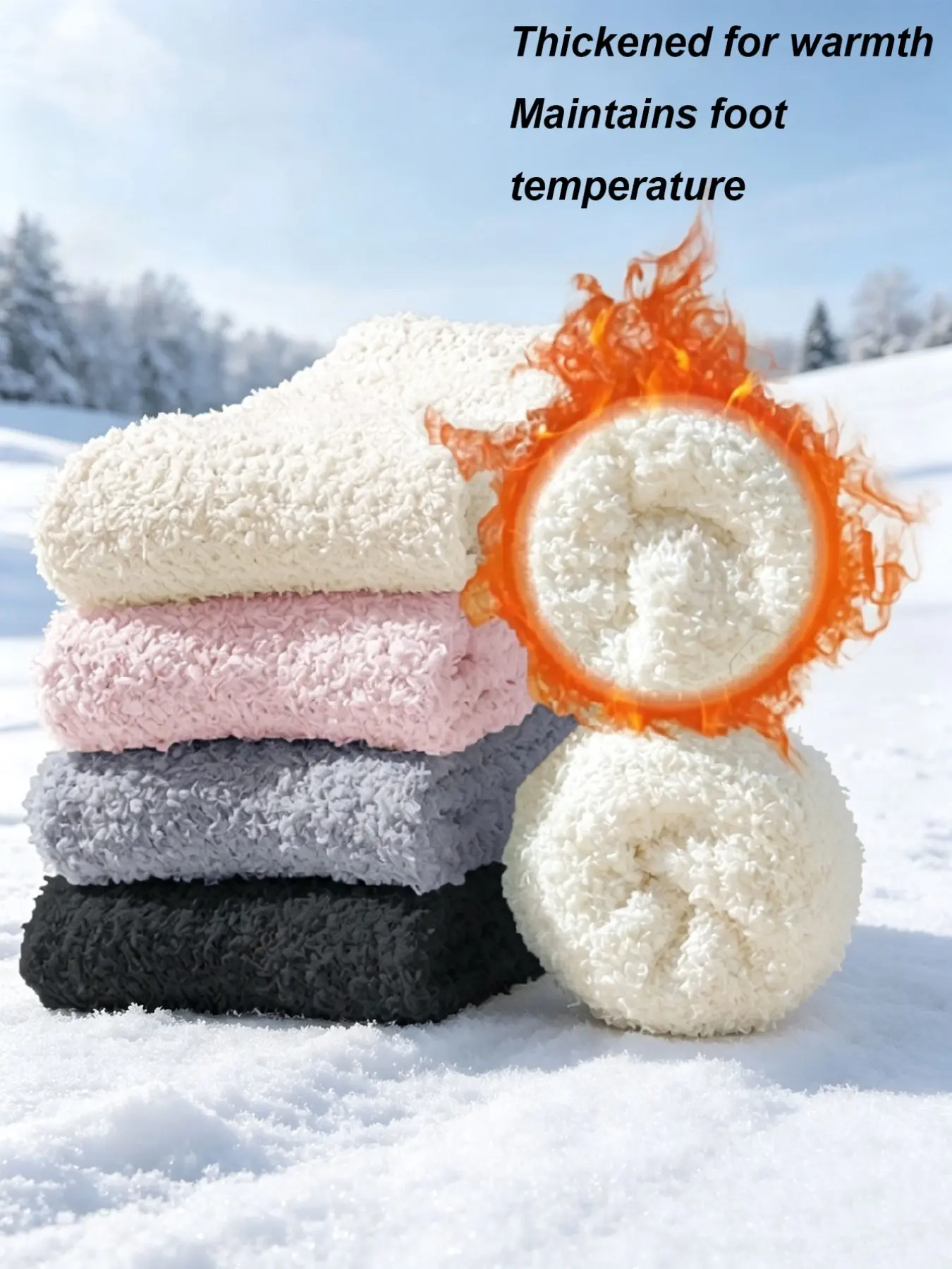 4 Pairs Women's Solid Color Fuzzy Socks, Winter Thick Warm Socks, Soft Comfortable Mid-Calf Socks, Perfect for Cold Weather, Home, Sleep, Casual Wear