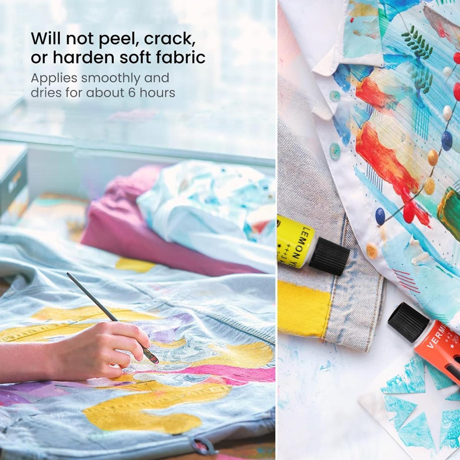 Colorful Fabric Paint Set, 12/24 Colors Fabric Paint with Brushes, Non-toxic Slick Painting Set for Adults, Beginner & Artists, Diy Painting Supplies