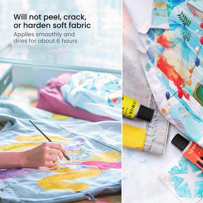 Colorful Fabric Paint Set, 12/24 Colors Fabric Paint with Brushes, Non-toxic Slick Painting Set for Adults, Beginner & Artists, Diy Painting Supplies