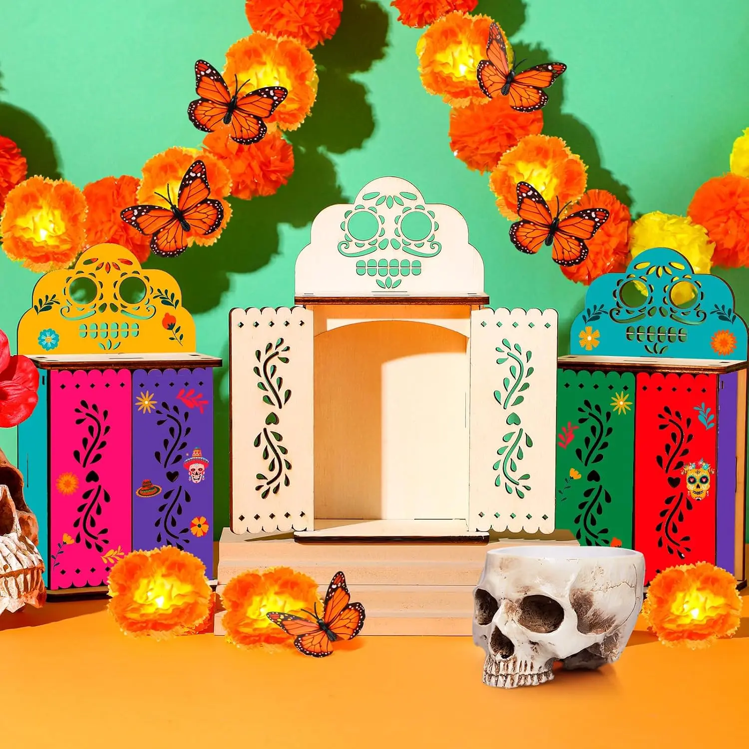 3 Pcs Traditional Wooden Dia De Los Muertos Ofrenda Shadow Box - Decorative Photo Frame Altar Shrine Box for Remembrance, Paint & Gift Supplies (Home Decor), Stamp