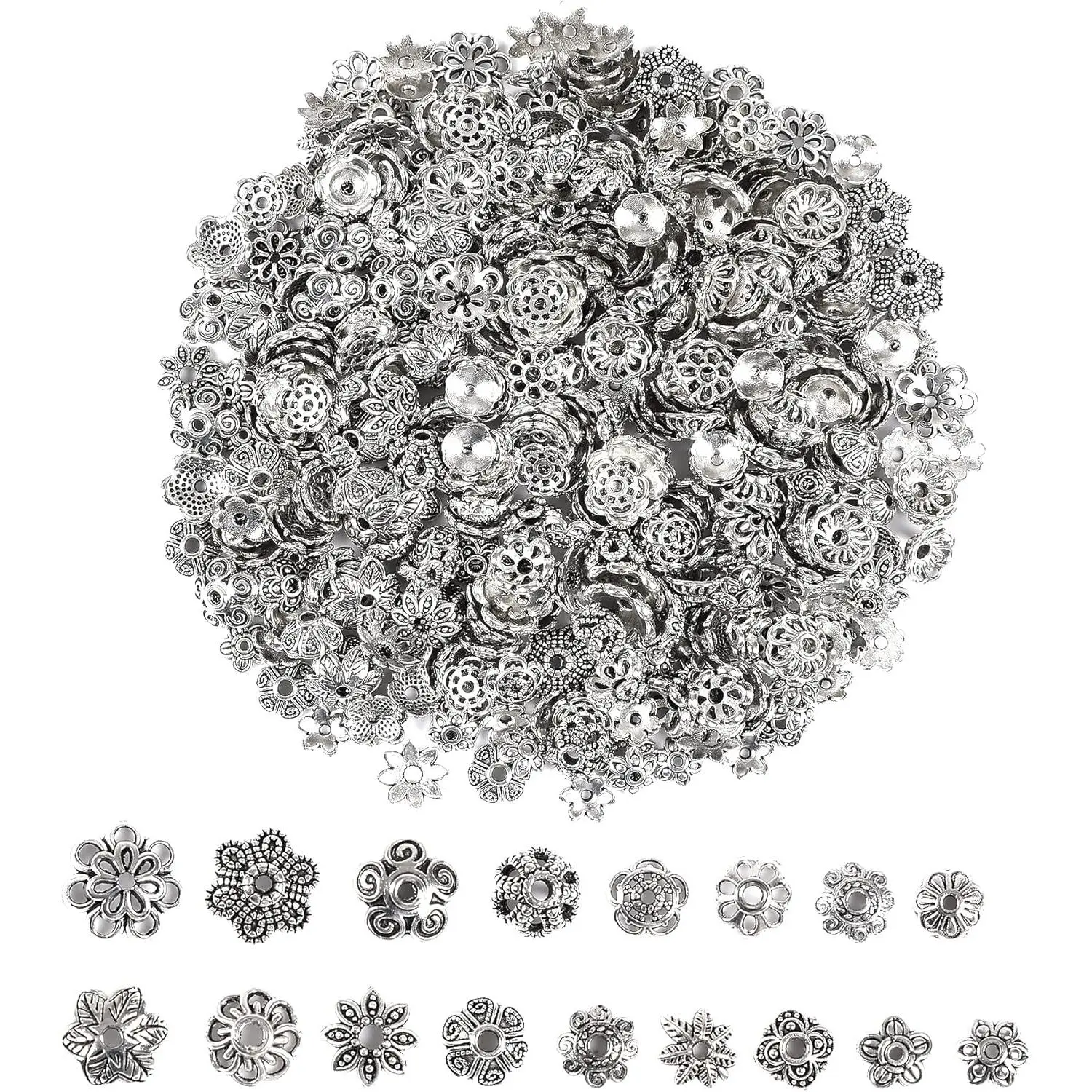 160 count Bead Spacers for  Making,  Flower Bead Caps | Tibetan  Metal Bead Caps, Bracelet Necklace Earrings Making,  for DIY Crafters
