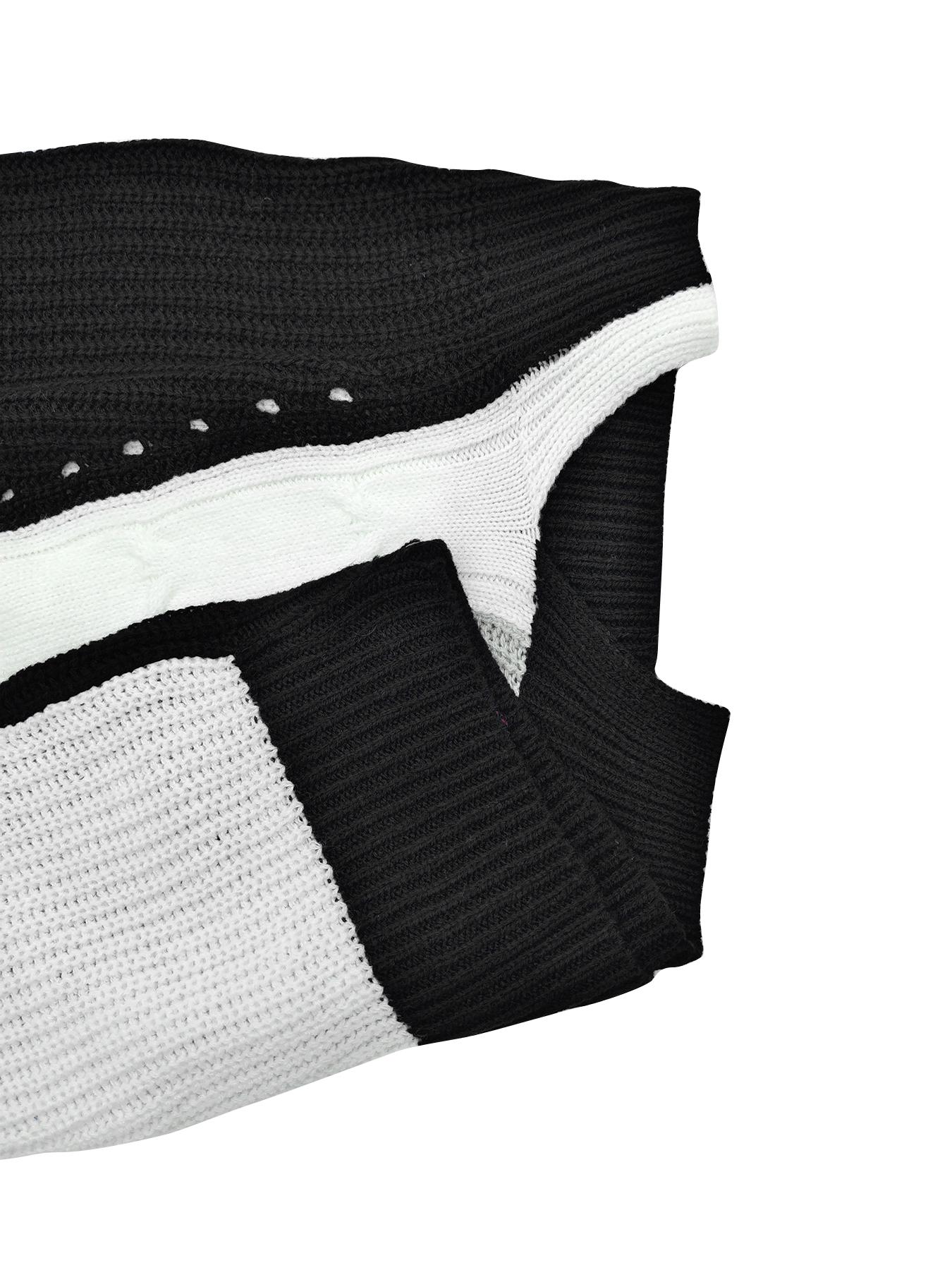 Women's Patchwork Sweater Pullover without Bottom, Casual Long Sleeve Jumper for Fall & Winter, Fashion Ladies' Knitwear for Daily Wear