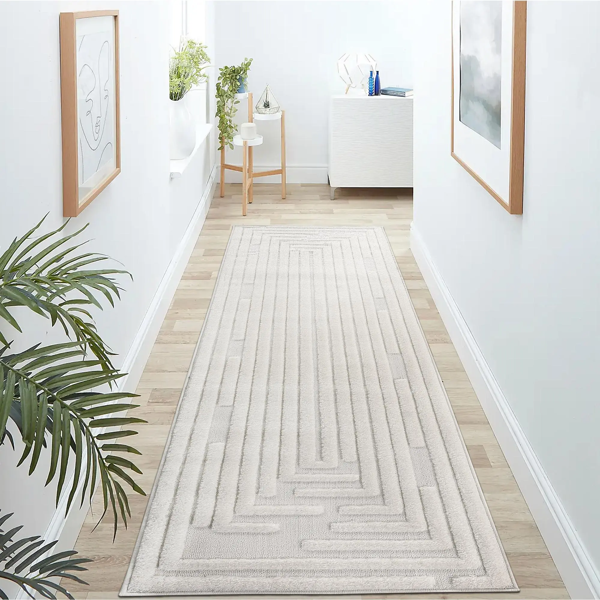 ARCH Step Collection High-Low Striped Cream Indoor Runner Rug 2'2''x8' Modern Contemporary Non-Shedding Easy Clean Area Carpet for Living Room Bedroom Dining Space Hallway Entryway 96x26 Inch, Home Furniture and Household Product Search Terms