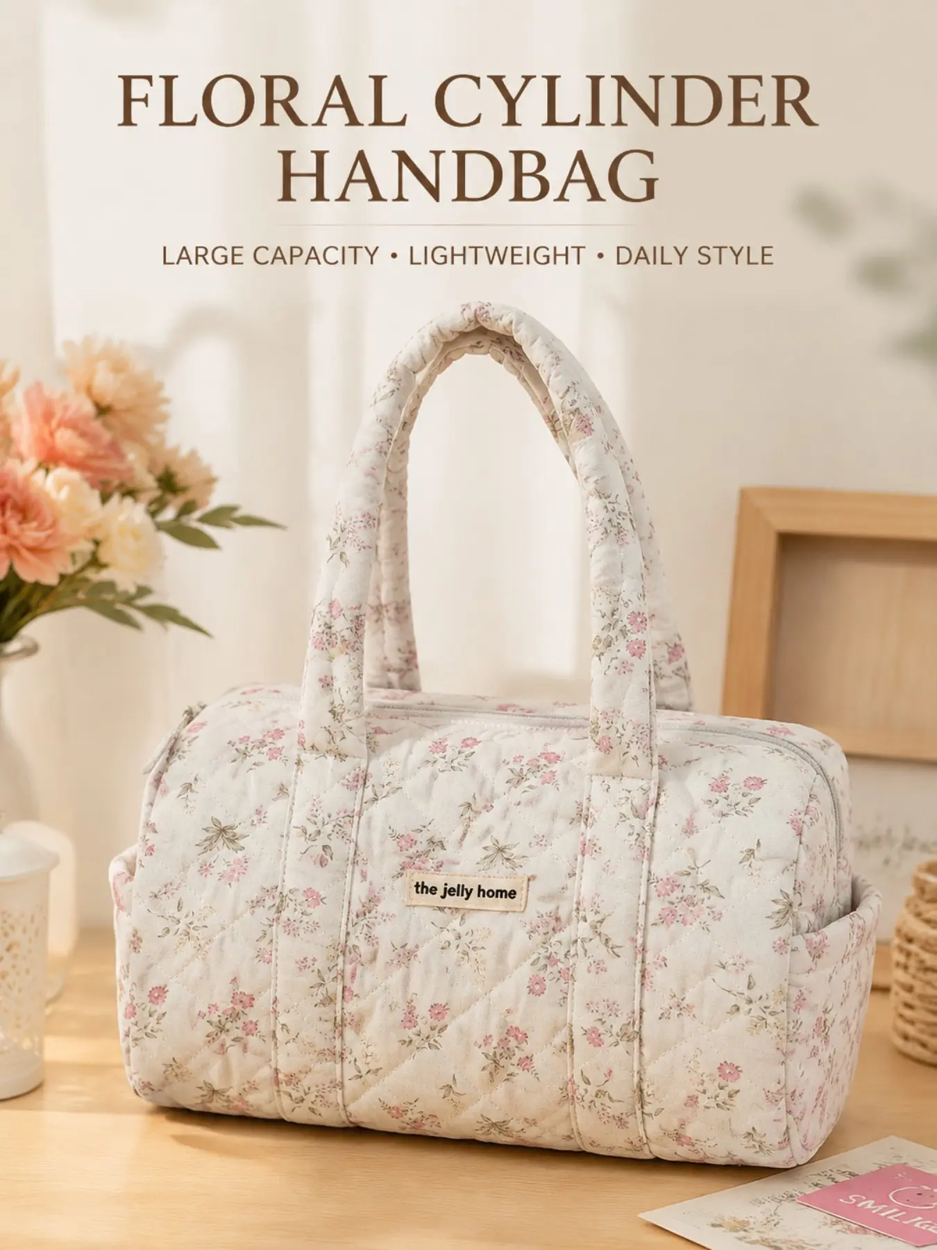 Floral Tube Handbag Makeup Bag, Sewing Storage, Daily Travel Cosmetic Organizer, Five Colors Available, Short Trip Essential, Makeup Containers, Makeup Pouch For Purse