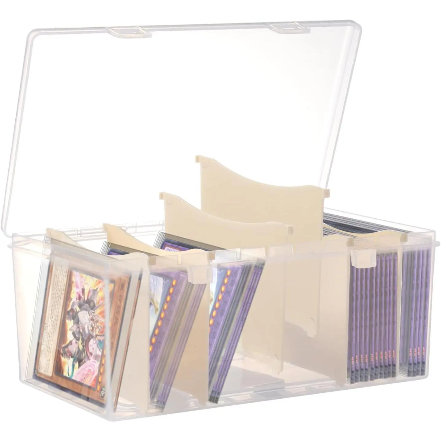 Trading Card Storage Box with 6 Dividers,Toploads Storage Box Plastic Baseball Card Storage Box for 500+ Sports Cards 100+ Top Loads for MTG Magic TCG Yugioh Playing Card Case Holder (1 Pack)