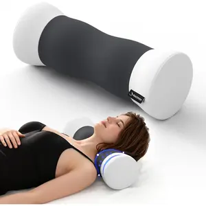 Neck Roll Pillow - Memory Foam Round Neck Pillow for Sleeping - Cooling Cover Cervical Roll Pillow - Ergonomic Bolster Pillow for Neck, Leg, Back, Yoga, Relaxing (Grey White)Gift.