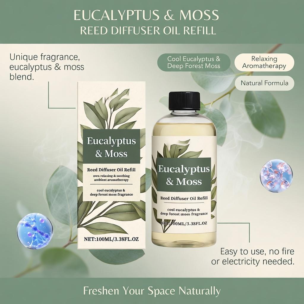 Eucalyptus Moss Aromatherapy Diffuser Oil - Fresh Woody Forest Scent, Long Lasting Elegant Home Fragrance & Air Freshener