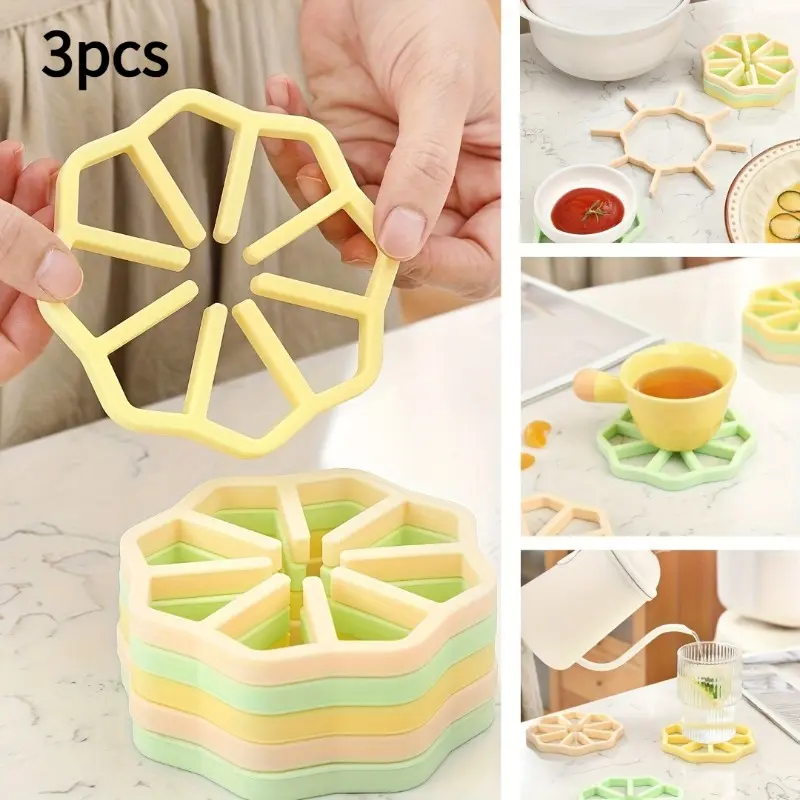 3pcs multi-functional silicone non-stick pan pad, coaster, bowl pad, placemat, high temperature resistance, anti-slip, anti-hot, variable size