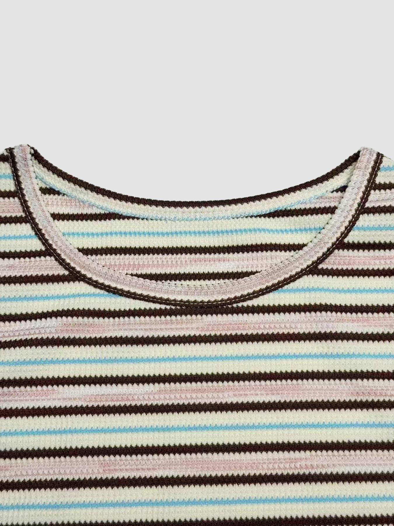 Women's Striped Knit Casual Long Sleeve Top & High Waist Elastic Sporty Shorts Set, Spring Fashion, Comfortable Fit, Sporty Style Clothes