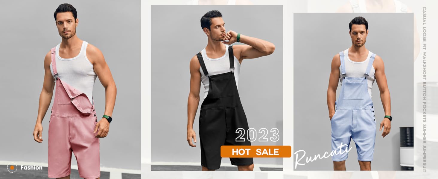 Mens Casual Bib Overall Shorts Lightweight Cotton Loose Fit Denim Jumpersuit Walkshort Pockets Rompers