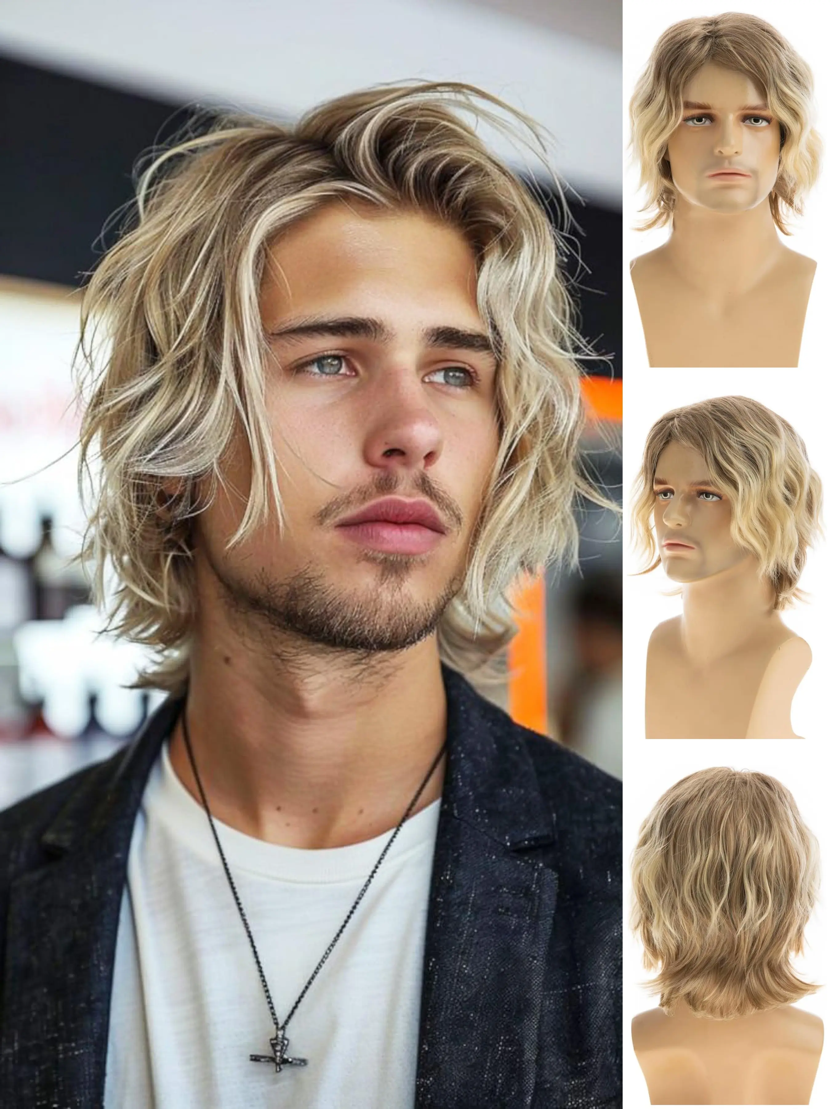 Men's Curly Voluminous Synthetic Heat-Resistant Wig, Ideal for Daily Wear, Cosplay, Parties, Men's Wig Replacement, Synthetic Curly Wigs, Synthetic Fiber Wigs, Synthetic Hair Wigs