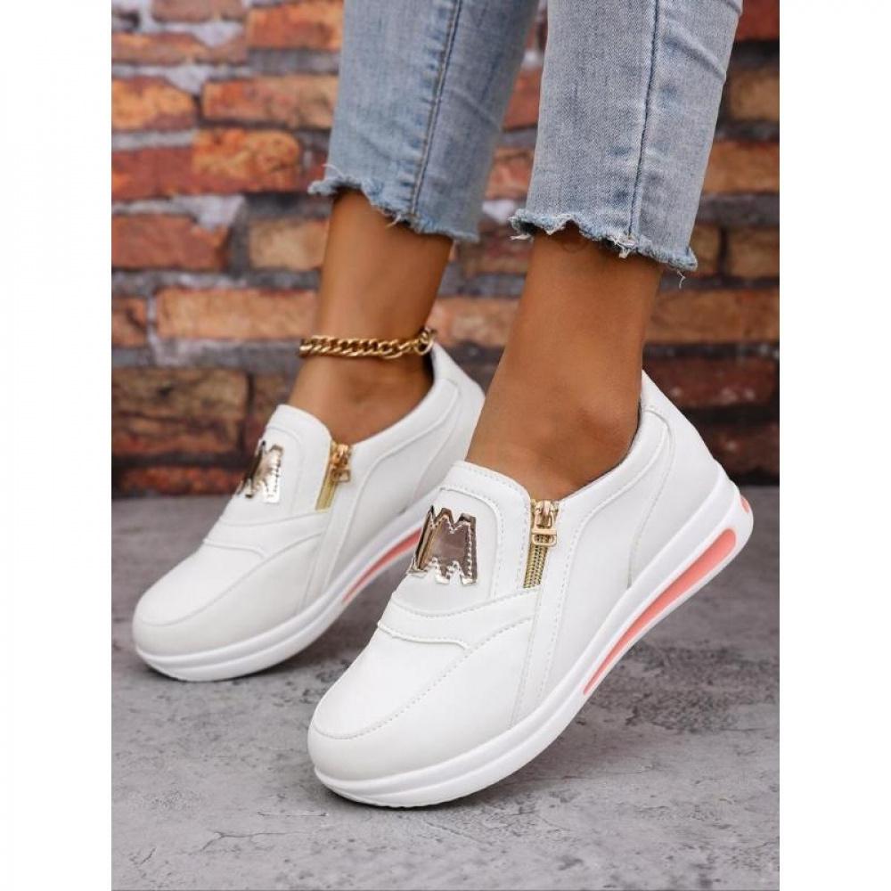 Women's Fashionable Letter Design Zipper Wedge Sneakers, Shoes for Women, Casual Comfortable Sports Shoes for Daily Wear, Female All-match Round Toe Shoes for Daily Wear