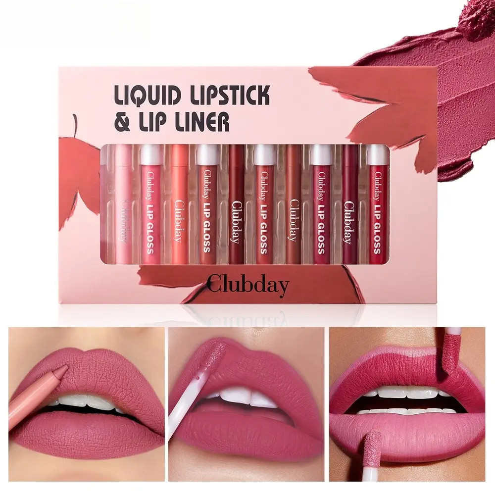 Matte Finish Lip Gloss and Liner Set, 6+6 Combination Pack, Long-Lasting Waterproof Makeup, Perfect for Defined Lips