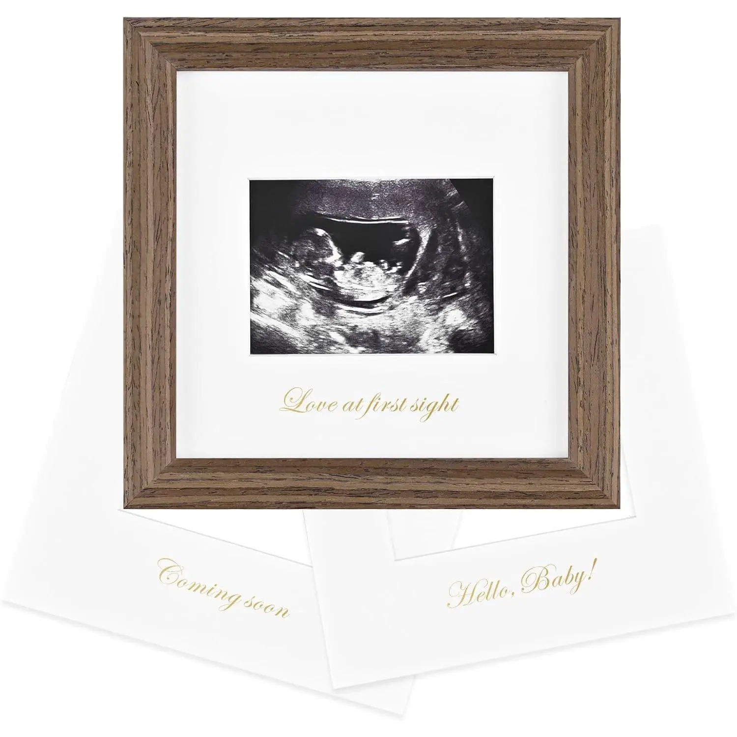 Baby Sonogram Ultrasound Picture Frame, Love at First Sight Pregnancy Keepsake Gift for Expecting Mom & Dad, Gender Reveal Party Announcement, Rustic Brown(Gift)