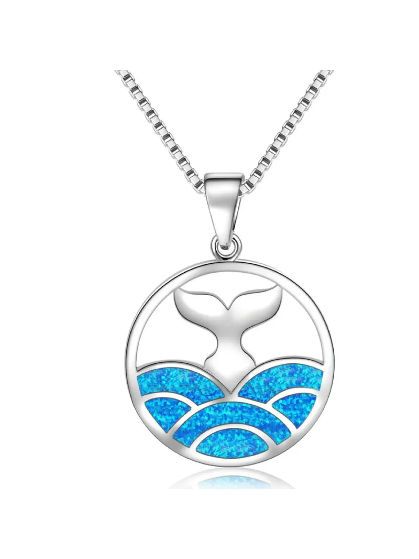 Mermaid Tail Pendant Necklace with Blue Ocean Wave,Dainty Silver Color Sea Beach Jewelry Gift for Women,Minimalist Charms Chain