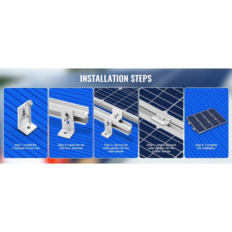 VEVOR Solar Panel Mounting Brackets, Solar Panel Mount Kit with 10x 4 Mini Rails, 4 End Clamps and 6 Mild Clamps, Solar Panel Mount Brackets for Metal Roof, Concrete Roof, Wood Roof, Tile Roof