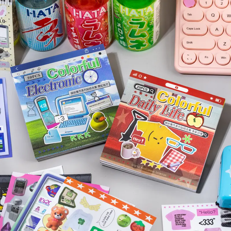 40Pcs Aesthetic Vintage Electronic Sticker Book, Rectangular Coated Unique Pattern Stickers, Cute DIY Decor Supplies for Journals, Scrapbooks & Photo Albums