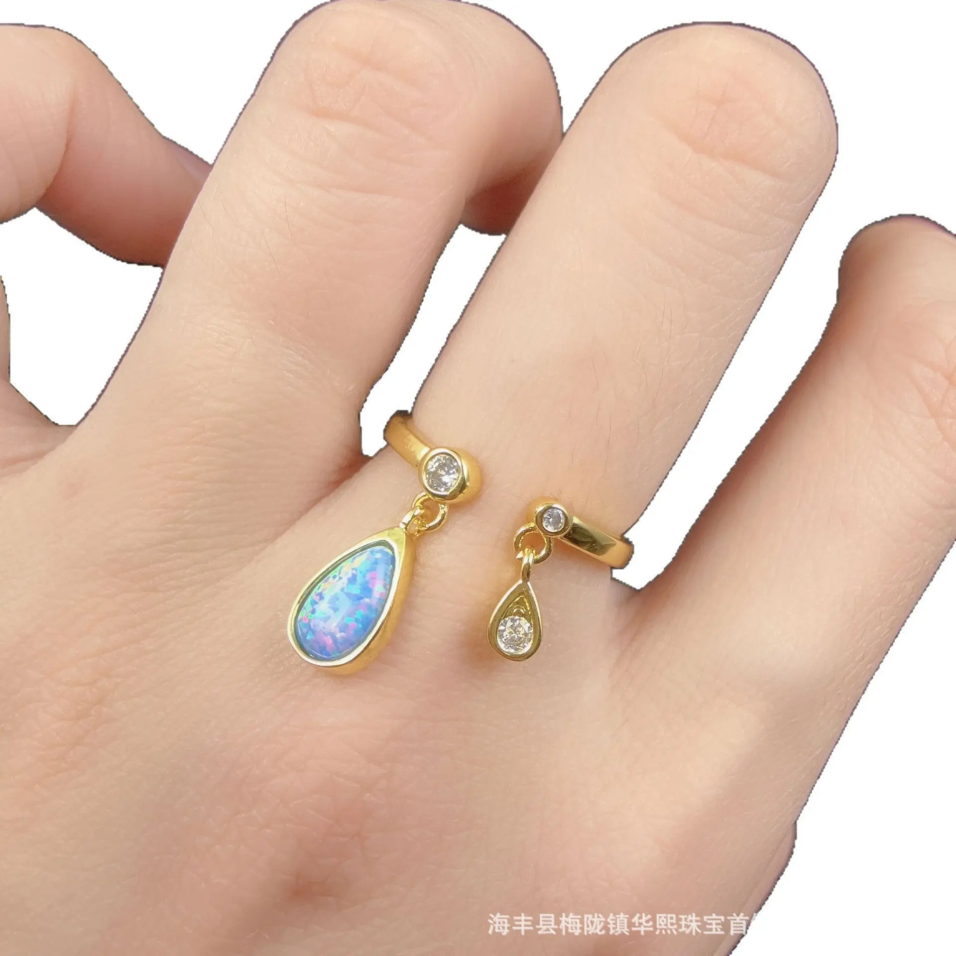 18K gold plated medieval opal water drop opening ring for women's fashion does not fade