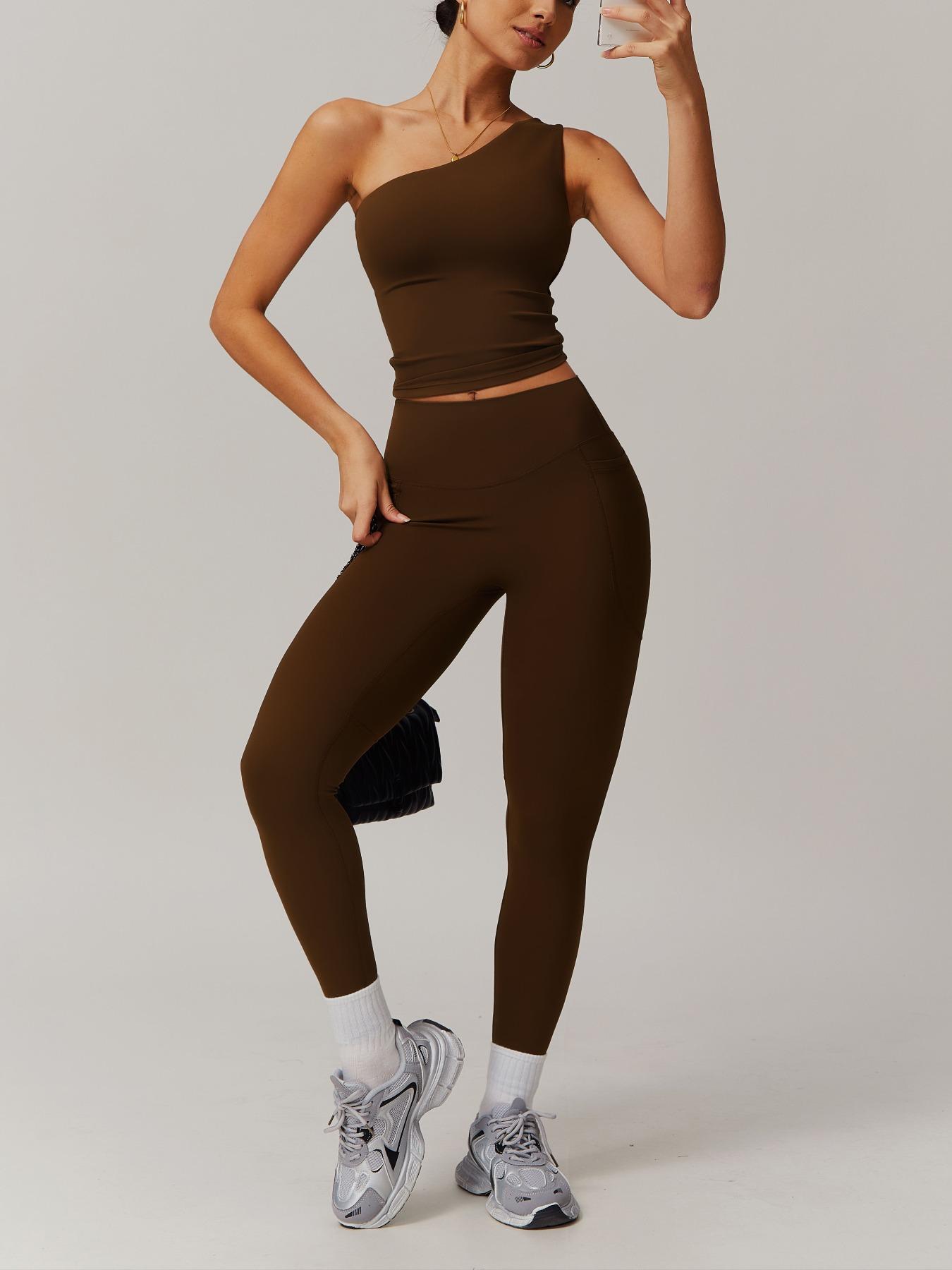 Women's Solid Crop Top & Leggings Tracksuit Set, Casual Breathable Sportswear Set for Workout Running, Ladies Sportswear for All Seasons, Activewear, Yoga Wear, Workout Clothes Women, Sweatsuit Sets