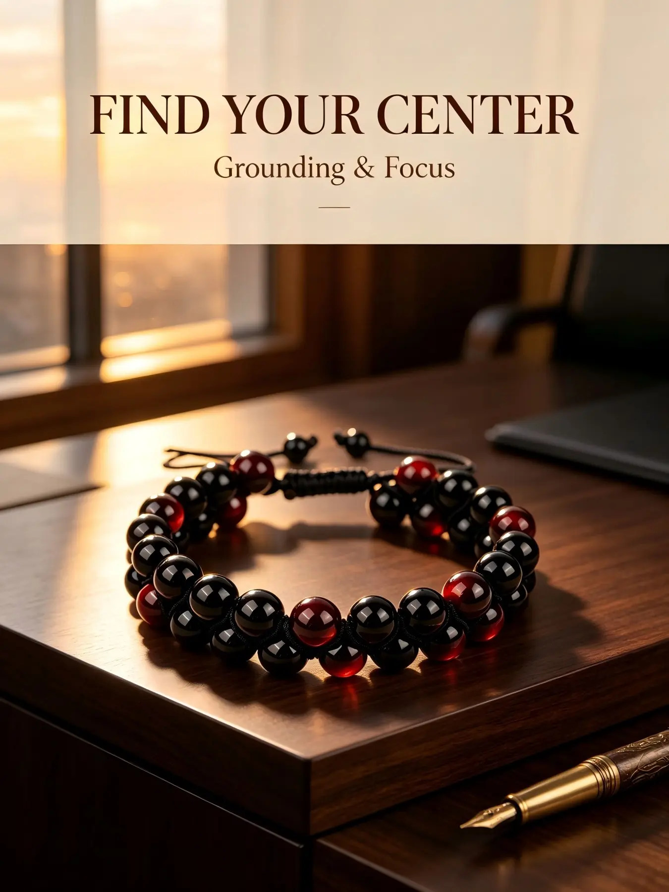 Mindfulness Themed Garnet Obsidian Dual-Row Spiritual Wristband,Daily Meditation Focus & Grounding Polished Double Strand Stone Jewelry