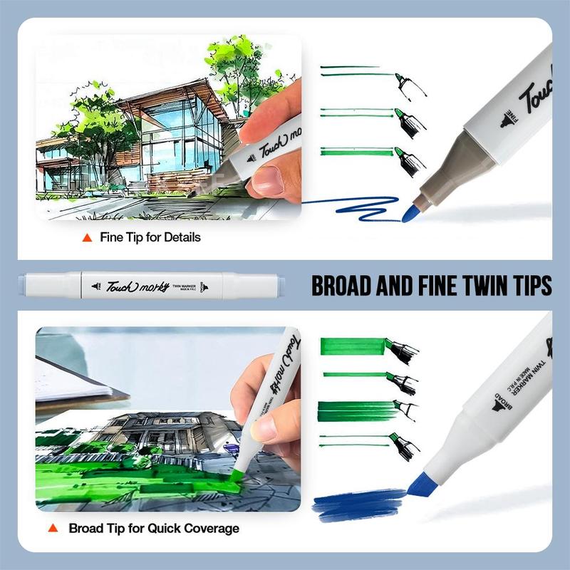 Dual Tip Art Marker Set, 1 Set Alcohol Markers Set, Environmentally Friendly Material for Coloring, Drawing, Blending and Sketching, Outlining, Coloring Book Markers