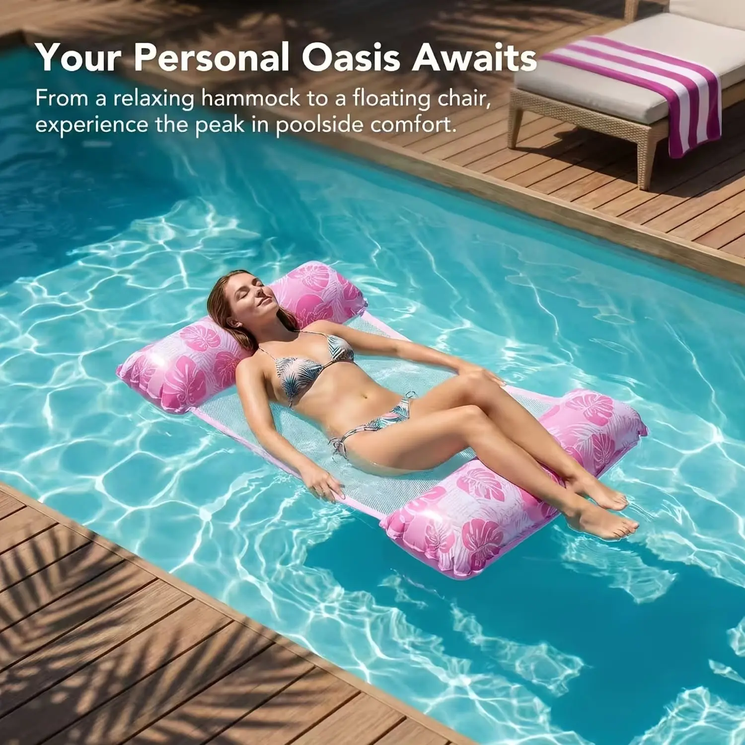 4-In-1 Multi-Functional Inflatable Water Swing Bed, Pool Float Lounge Chair, Beach Float, Ideal for Travel and Home Pools, Inflatable Pool Lounger