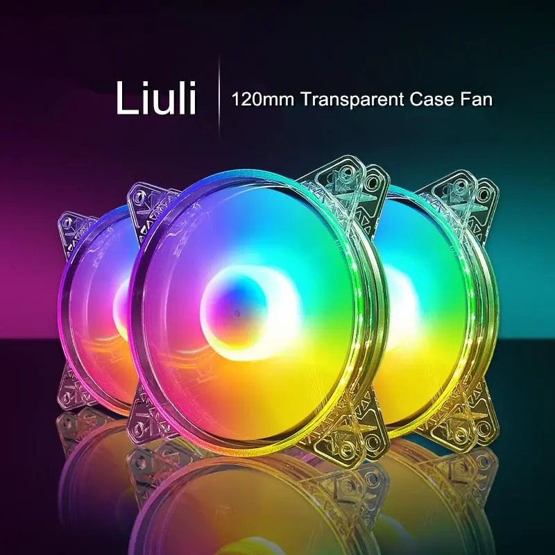 AEiTTO Crystal Clear RGB Case Fan 120mm | Full Transparent Design, Quiet Cooling for Aesthetic PC Build Computer Components