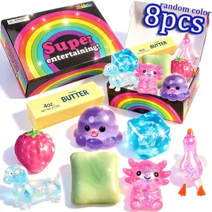 8-Piece Cute Desktop Decorative Toys, Soft Tpr Squeeze Toy, Random Color, Glittering Fidget Toy, Adult Stress Ball