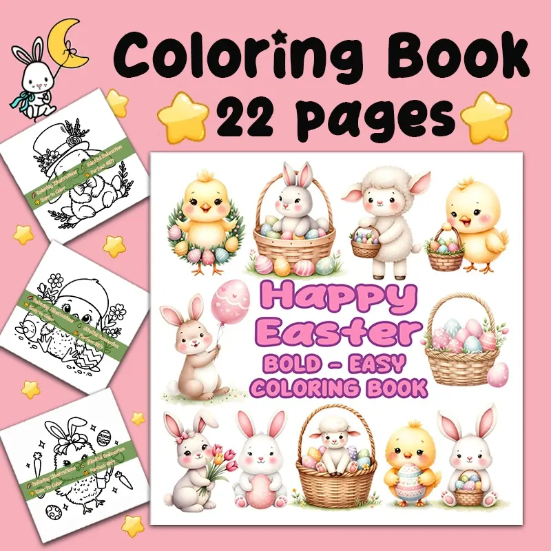 1pc Happy Easter Coloring Book,   Painting Activity Book, Easter Bunny Egg Basket Coloring, Easter Party Supplies, Easter Gifts, Party Gifts