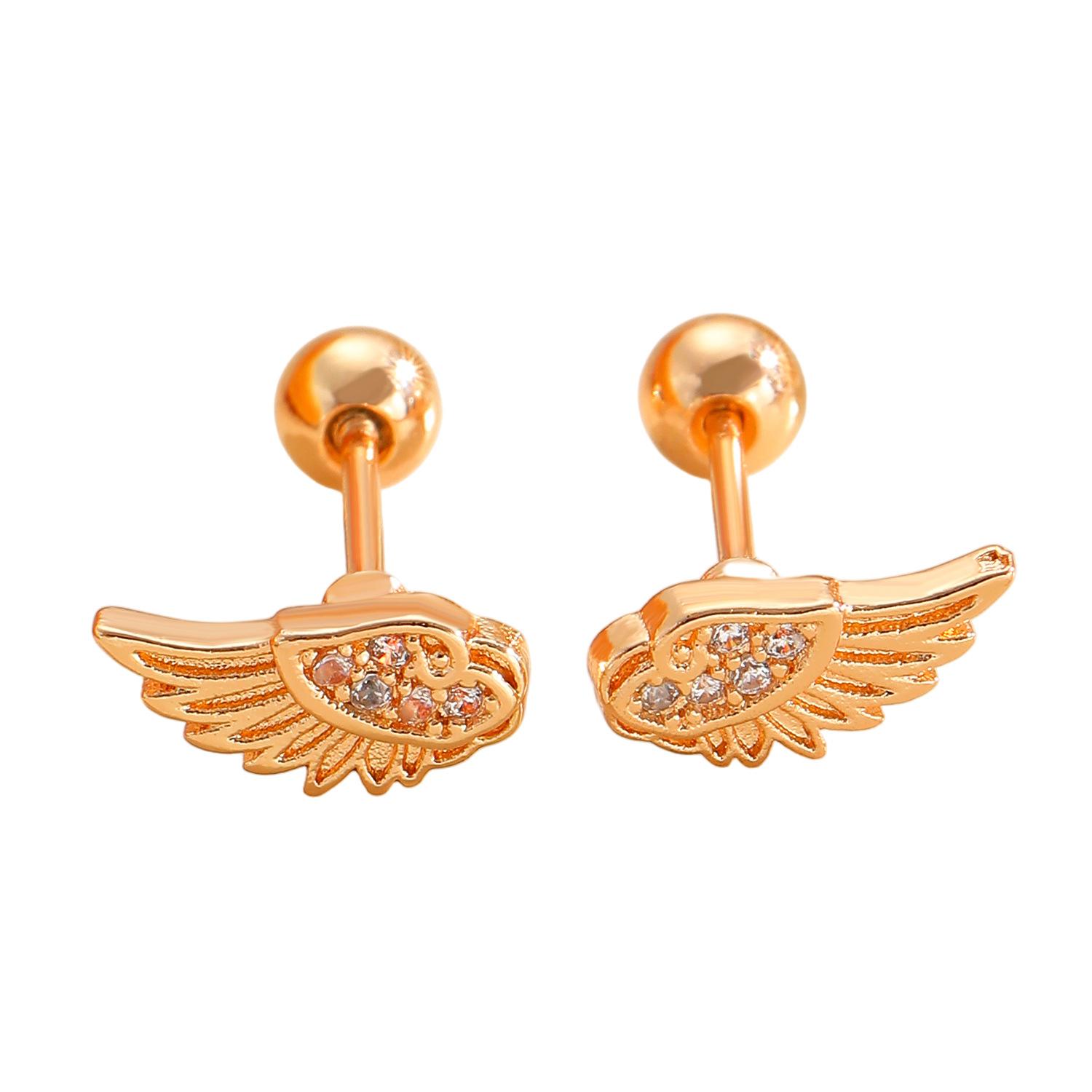 Angel Wings Design Couple Cartilage Piercing Ear Studs, Sweet and Cool Hot Girl Style Micro Inlaid Zirconia Earrings