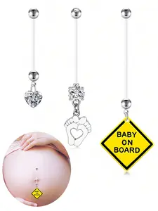 3pcs/Set 14G 25mm 32mm 38mm Elastic Bioplastic Navel Rings, Suitable For Sports & Pregnancy, Body Piercing Kit