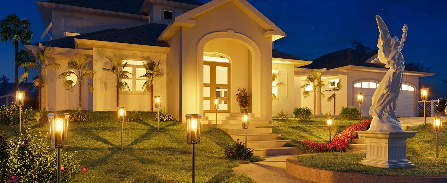 Ennvaofficial solar path lights for outdoor use, 6-piece set of solar hexagonal tungsten garden lights, bright LED pathway lights, solar-powered Edison bulb landscape lighting, suitable for outdoor walkways, courtyards, sidewalks, and yards (warm light)