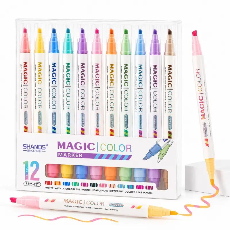 Magic Color Dual Tip Color Changing Markers, 6/12 Colors Double Ended Highlighter Pens for Journaling, Note Taking, Watercolor Drawing, Calligraphy, Greeting Cards and Art Projects