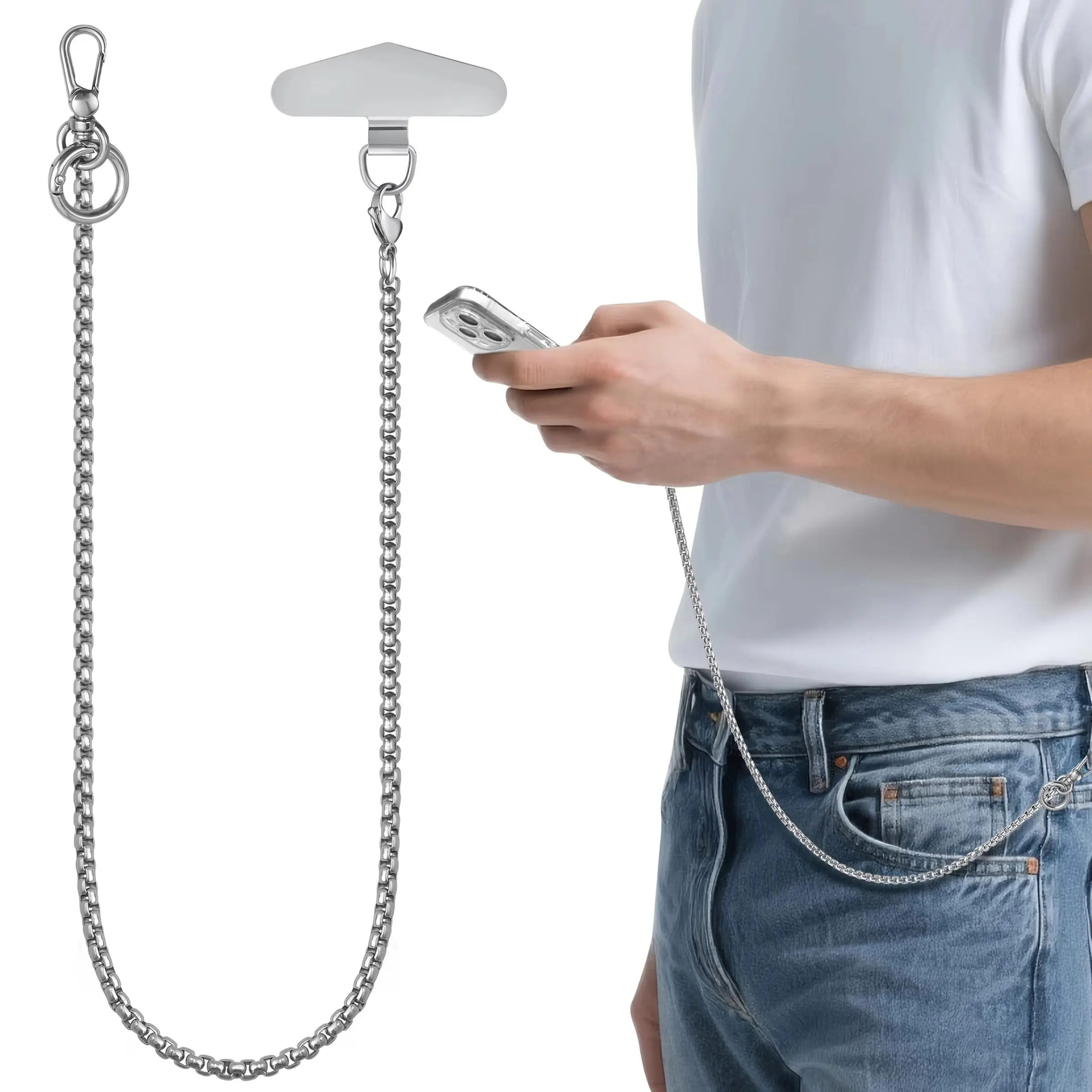 Anti-Theft Phone Lanyard with Belt Loop, Thickened Mobile Strap with Metal Clip, Detachable Drop-Proof Cord, Ideal for Hiking and Cycling