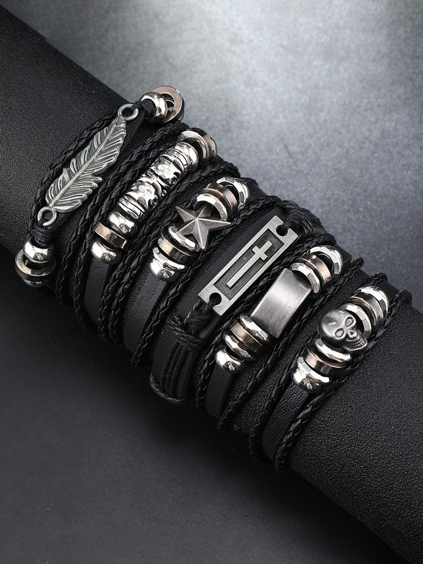 Men's Punk Style Leather Braided Bracelets, Vintage Beaded Bracelets, Fashionable Designer Jewelry for Party, Daily Clothing Decor, Trendy All-match & Exquisite Jewelry for Gift