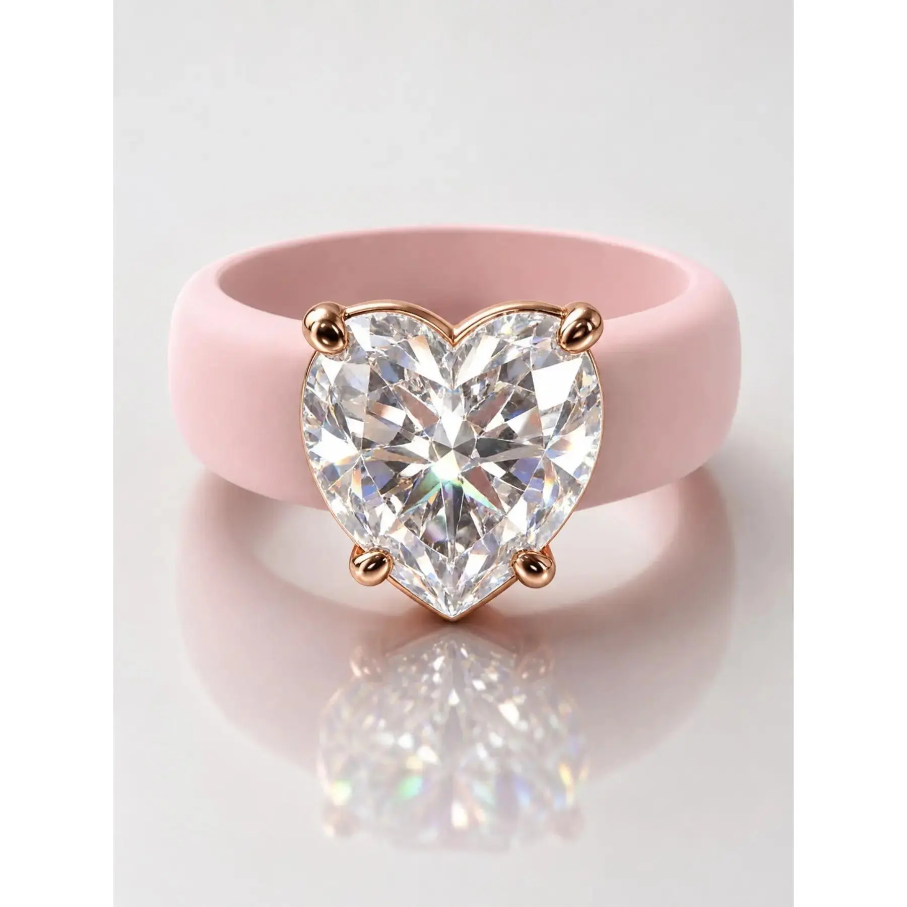 European and American Luxury Heart Zircon Silicone Ring Set, Cubic Zirconia Ring, Boho Style Stackable Rings, Fashionable and Versatile Jewelry, Heart Design Ring, Beautiful Rings