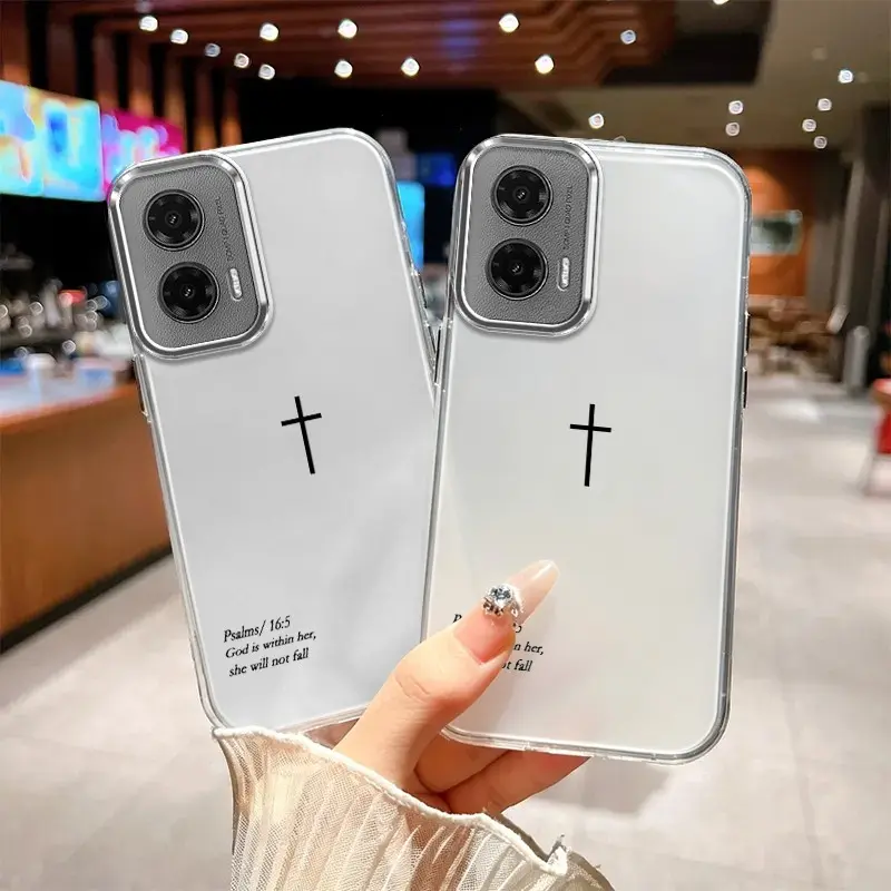 Motorola Moto G35 Smartphone Case, BOLYKNBJ4 Anti-Drop Protection Shell, Trendy Modern Cross & Psalm 16:5 Quote Design for Handheld Devices, Casing