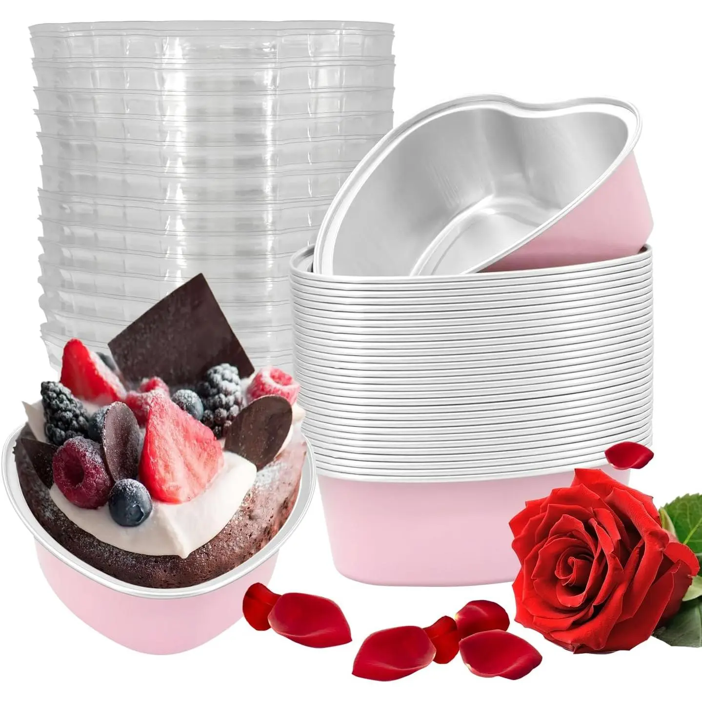 30 count Heart Shaped Cake Pans with , Mini   Foil Baking Tins 3.4 Oz, Disposable Cupcake Containers for Valentine's Day, Mother's Day, Wedding, Party (100ml/3.3OZ)