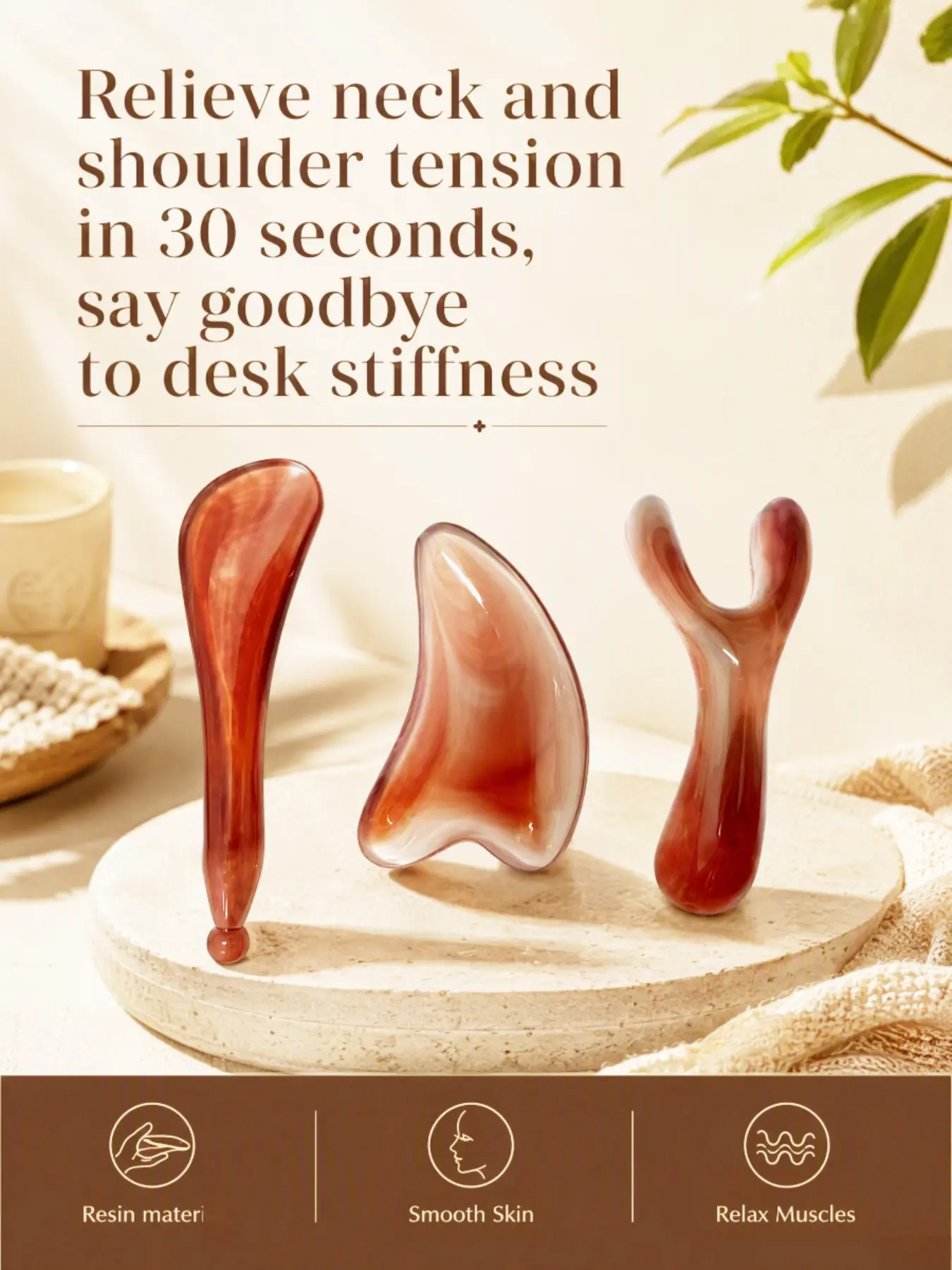 3 Piece Resin Gua Sha Massage Tool Set, Facial Gua Sha Board, Nose Bridge Massager, Eye Roller, Portable Face Body Meridian Massage Tools