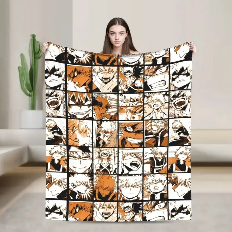 Bakugo Katsuki Fleece Throw Blankets Academy Anime Manga Blankets for Bedding Bedroom Super Warm Bedding Throws