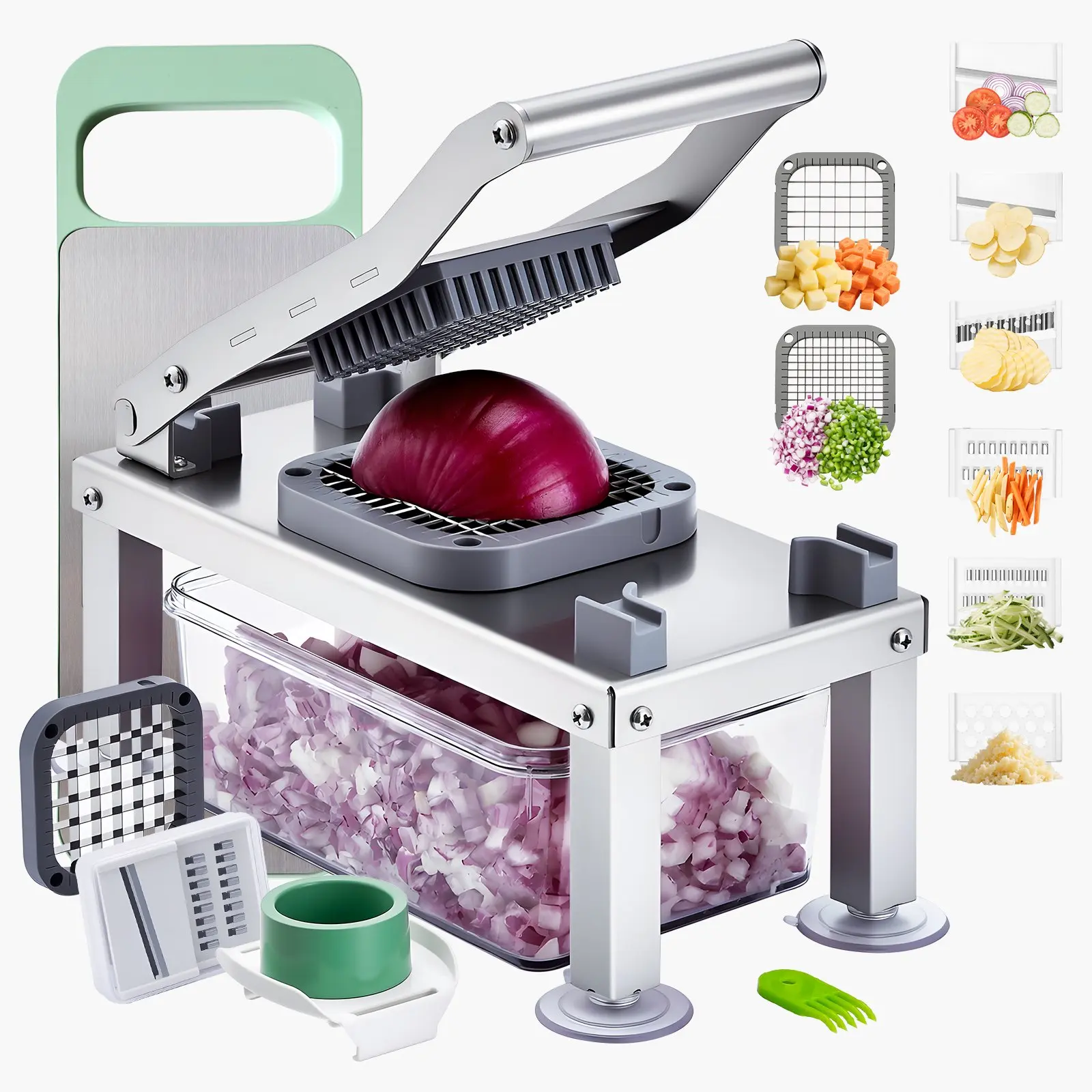VEVOR Vegetable Chopper Mandoline Slicer, All-in-1 Food Veggie Cutter with 8 Stainless Steel Blades, Cheese Grater Onion Potato Salad Dicer with Container, Kitchen GadgetsEssentials Home Appliances