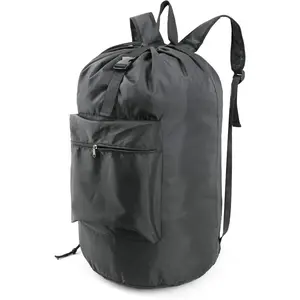 Laundry Bag Backpack w Adjustable Shoulder Straps College Dorm Essentials w Drawstring Closure for Travel Camp Heavy Duty Laundry Hamper Backpack Portable w Handle Xlarge Black