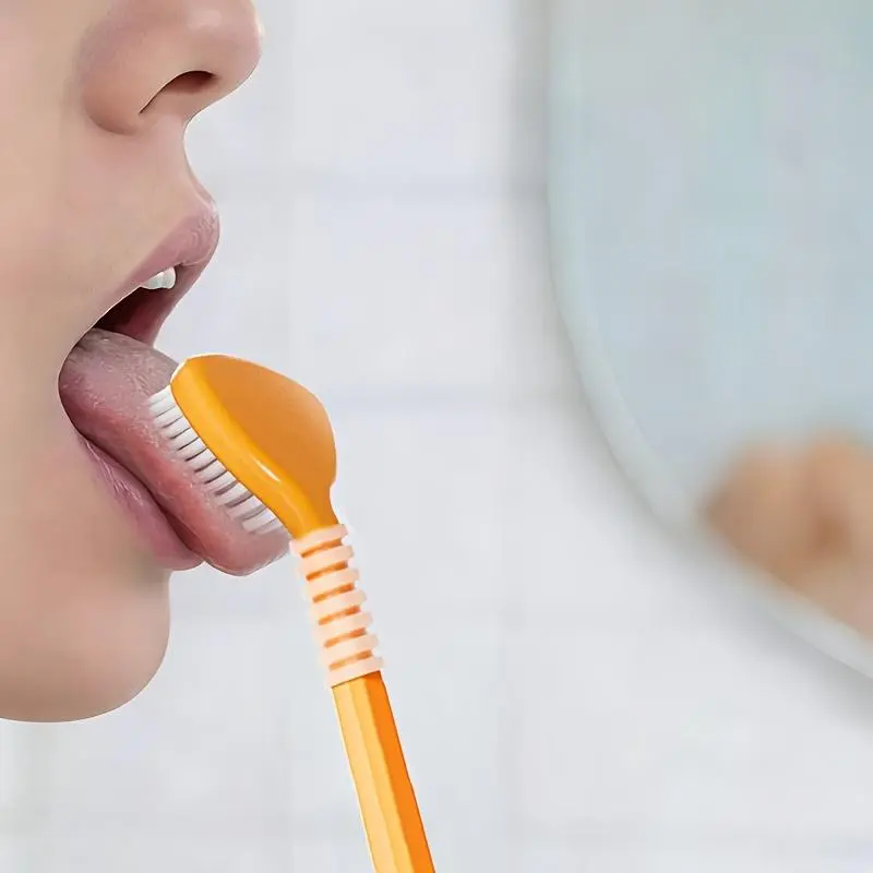 Adult Manual Tongue Brush with Flexible Head, Removes Tongue Coating for Oral Care, Ergonomic Handle, High-Density PBT Bristles, Gentle Non-Irritating Tongue Massage, Efficient Tongue Coating Cleaning, Couple's Tongue Brush, Unisex for Men and Women