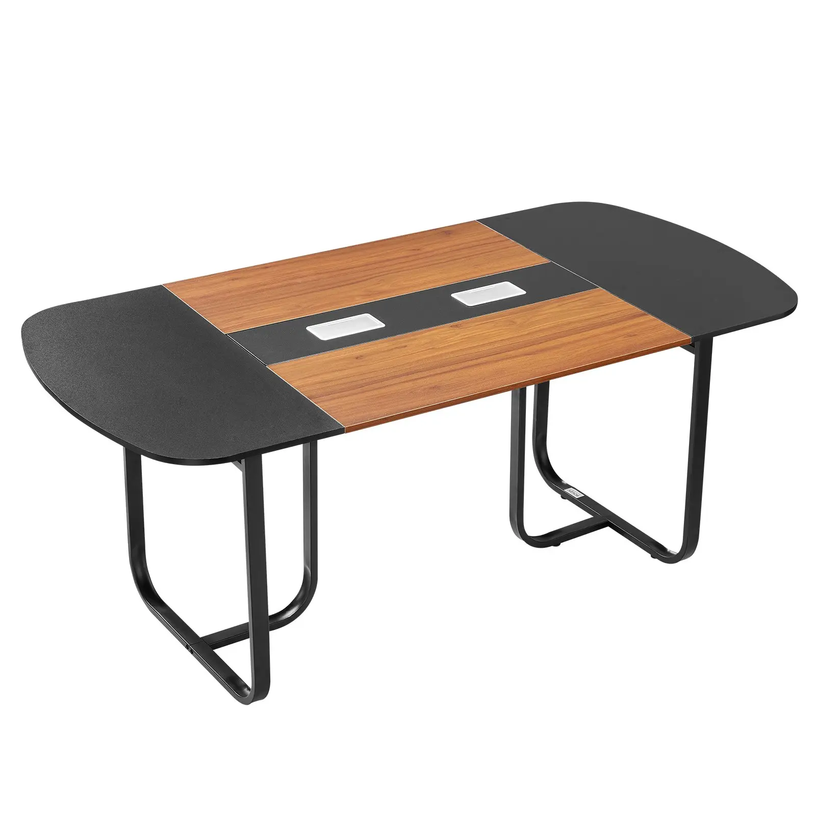 VEVOR 6 ft Oval Shape Conference Table, Wood Grain Black Brown Office Desk with Metal Legs, Seats 6-8 People, Easy Setup for Office Boardroom, Modern Seminar Table